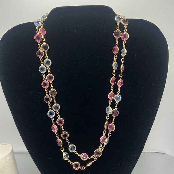 Swarovski Bezel Set Crystal Necklace Gold Tone Multi Color 17” w swan Hang Tag - Picture 3 of 6